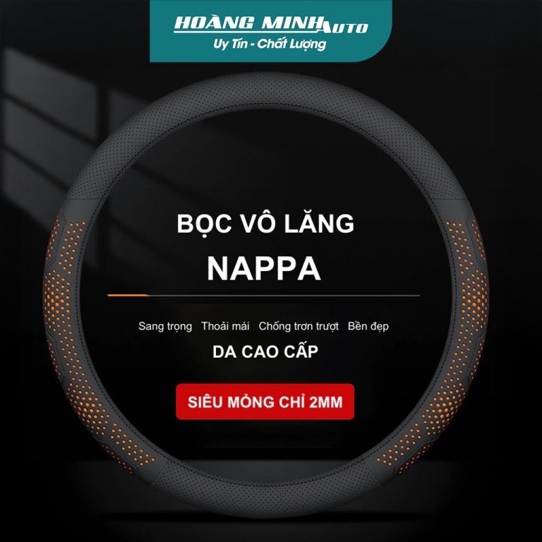Bọc vô lăng ô tô 3D da Nappa cao cấp, siêu mỏng thoáng khí, size 38cm