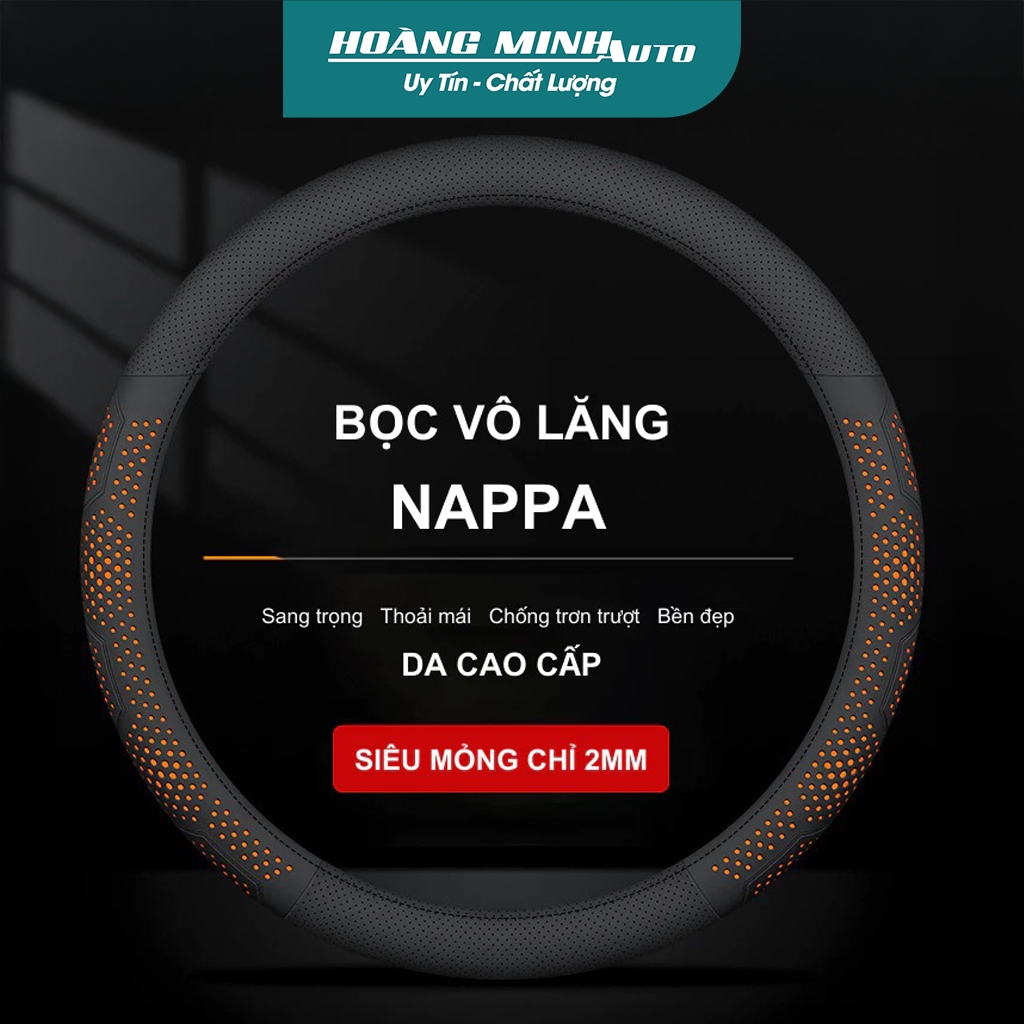 Bọc vô lăng ô tô 3D da Nappa cao cấp, siêu mỏng thoáng khí, size 38cm