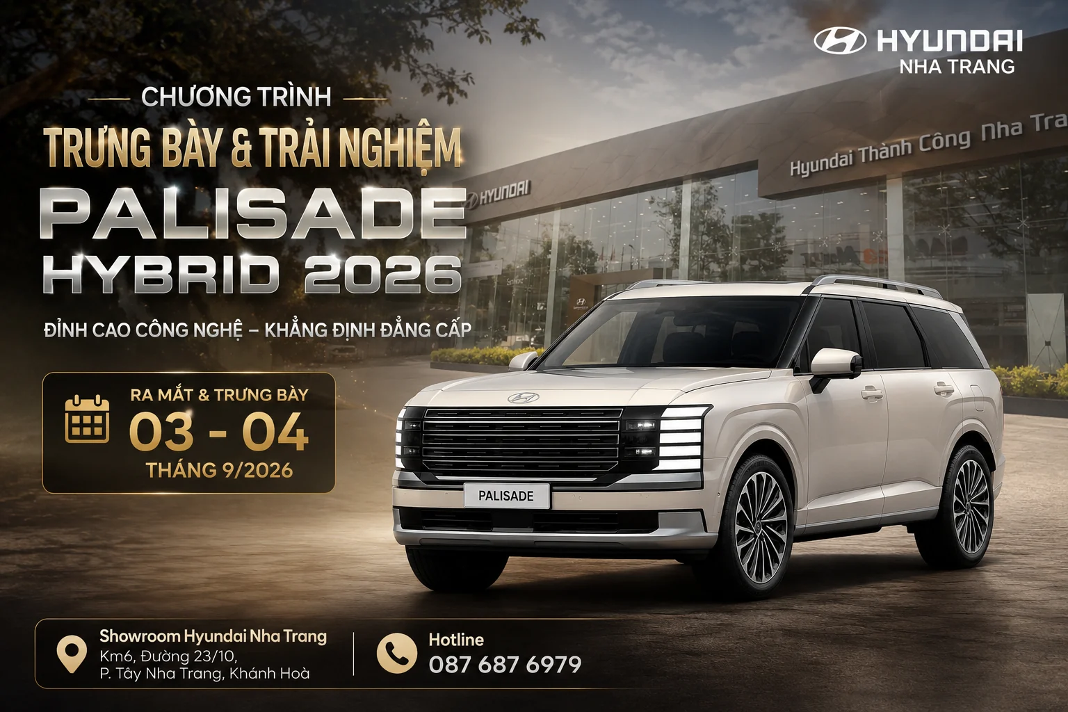 Chương trình trưng bày Hyundai Palisade Hybrid 2026 tại Hyundai Nha Trang ngày 3 và 4 tháng 9